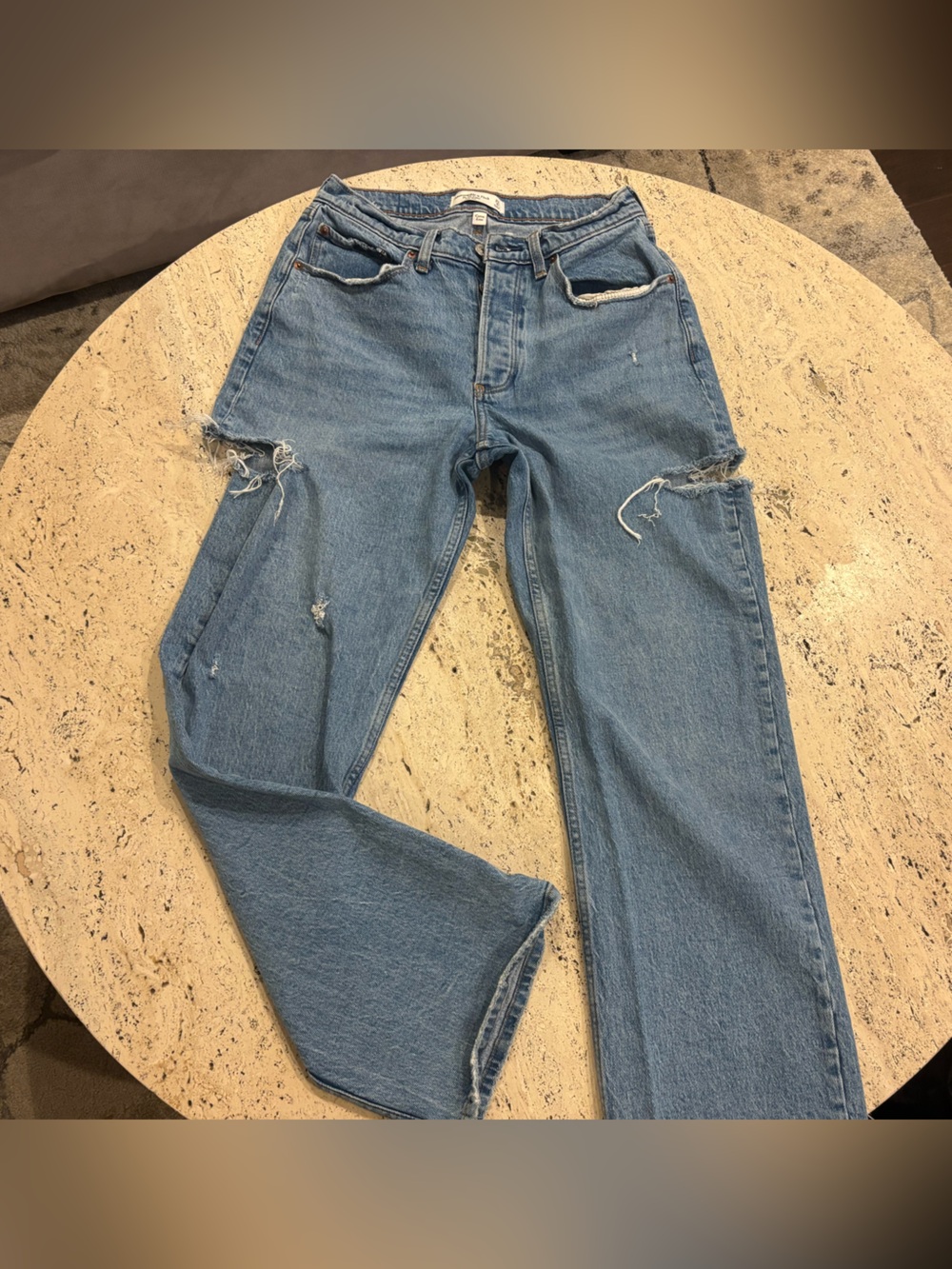 Abercrombie & Fitch Light Blue Distressed Straight Leg Jeans